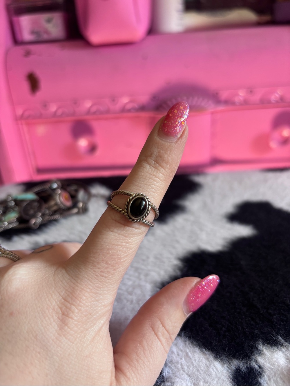 Sterling Silver Black Onyx Rope-Detail Stackable Ring - Black